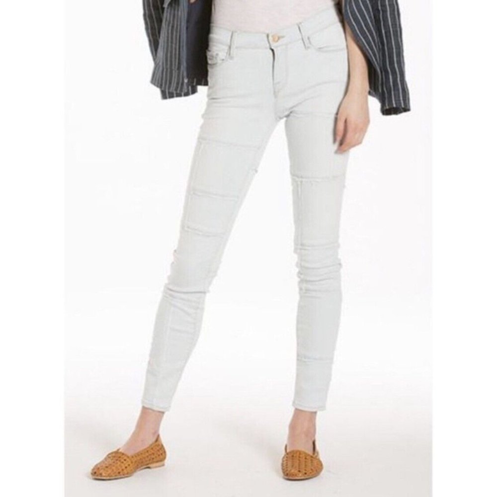 FRAME DENIM Womens Le Skinny De Jeanne Gray Putty Fringe Jeans Size 27